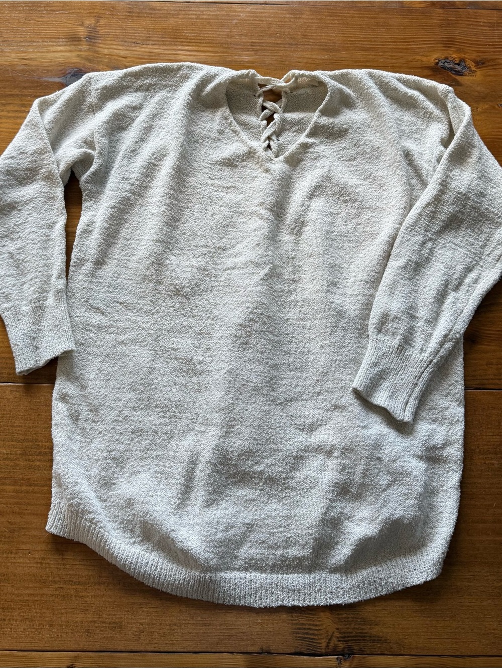 Cream Lace-Up V-Neck Women's Sweater